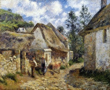  Cottage Oil Painting - a street in auvers thatched cottage and cow 1880 Camille Pissarro